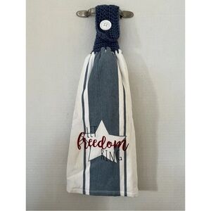 Hanging Double Kitchen Towel Crocheted Top‎ America Red White & Blue 4th Of July